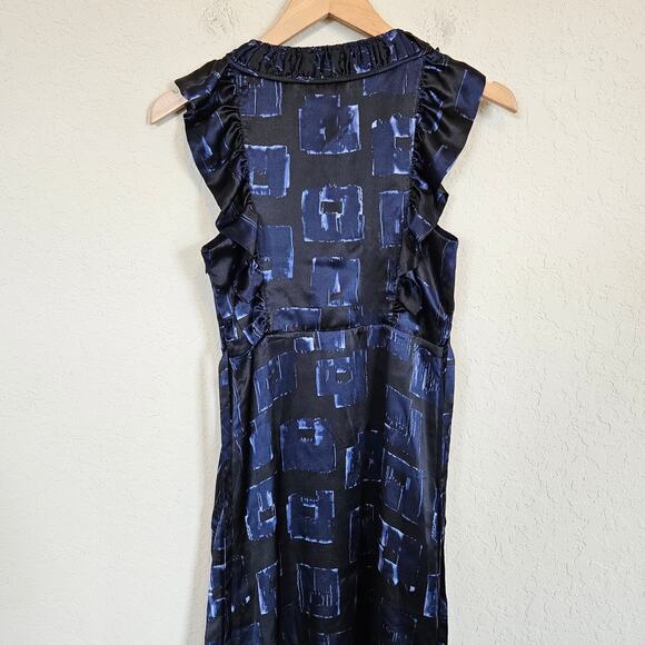 Ted Baker Silk V Neck Sheath Dress Black Blue Print Womens 4 - Picture 3 of 11